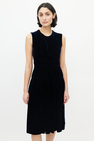 Jil Sander Navy Velvet Gathered Dress