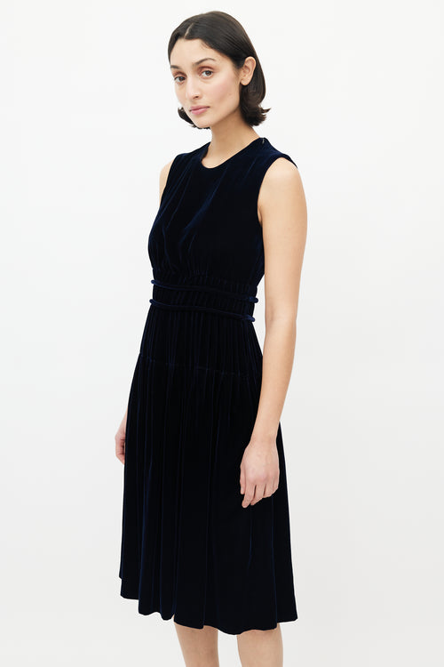 Jil Sander Navy Velvet Gathered Dress