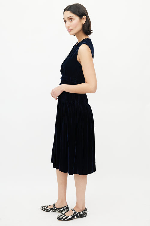 Jil Sander Navy Velvet Gathered Dress