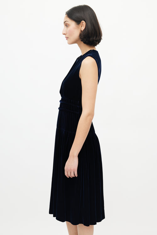 Jil Sander Navy Velvet Gathered Dress