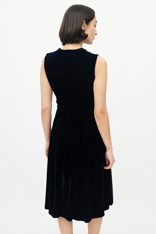 Jil Sander Navy Velvet Gathered Dress