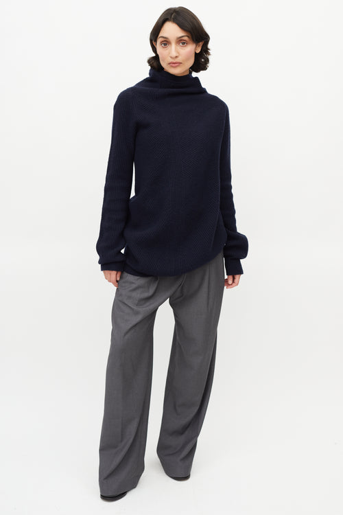 Jil Sander Navy Wool 
Cashmere Asymmetrical Sweater