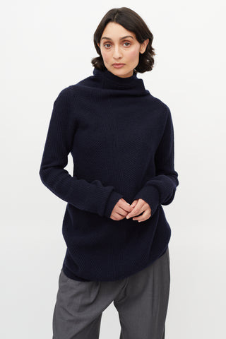 Jil Sander Navy Wool 
Cashmere Asymmetrical Sweater