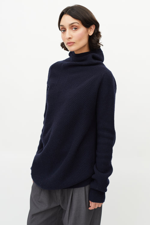 Jil Sander Navy Wool 
Cashmere Asymmetrical Sweater