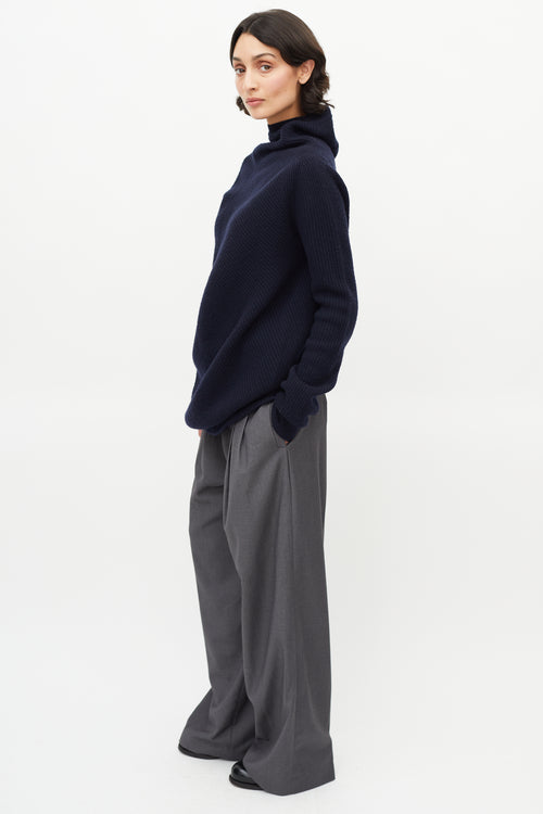 Jil Sander Navy Wool 
Cashmere Asymmetrical Sweater