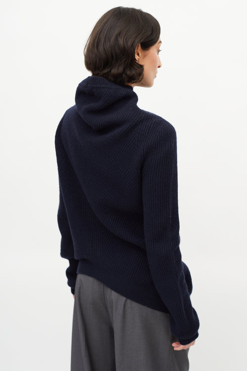 Jil Sander Navy Wool 
Cashmere Asymmetrical Sweater