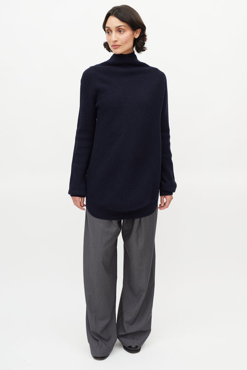 Jil Sander Navy Wool 
Cashmere Asymmetrical Sweater