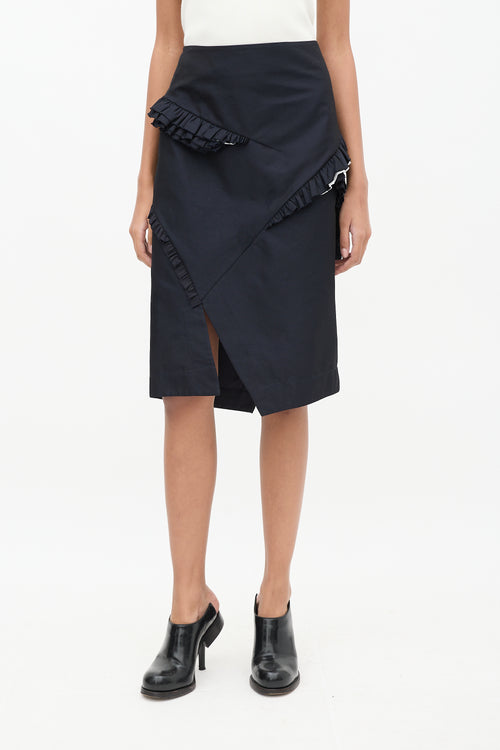 Jil Sander Navy Wool Panelled Ruffle Skirt