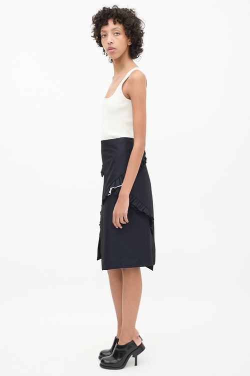 Jil Sander Navy Wool Panelled Ruffle Skirt