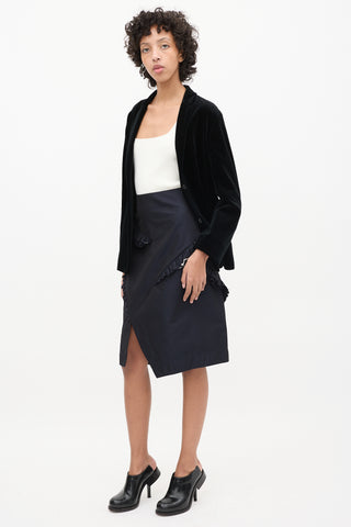 Jil Sander Navy Wool Panelled Ruffle Skirt