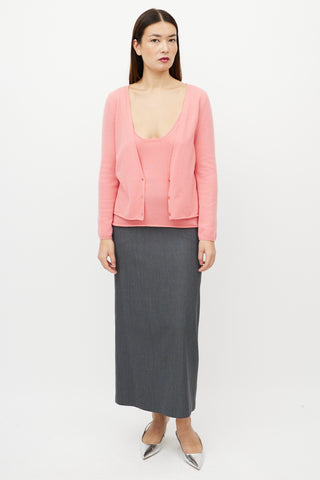 Jil Sander Pink Cashmere Tank 
Cardigan Set