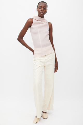 Jil Sander Pink Sheer Pleated Mock Neck Top