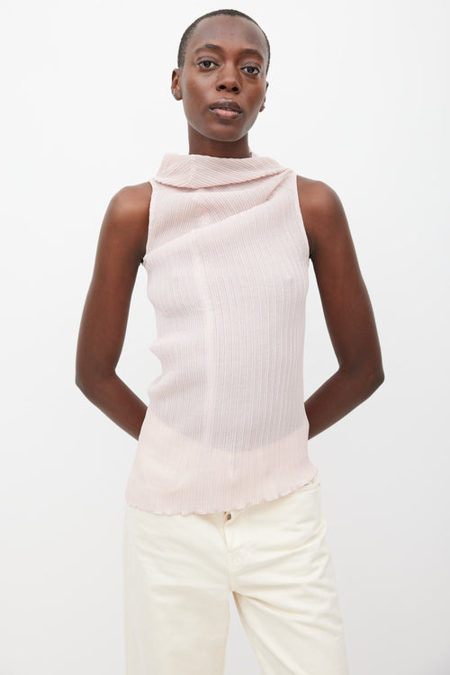 Jil Sander Pink Sheer Pleated Mock Neck Top