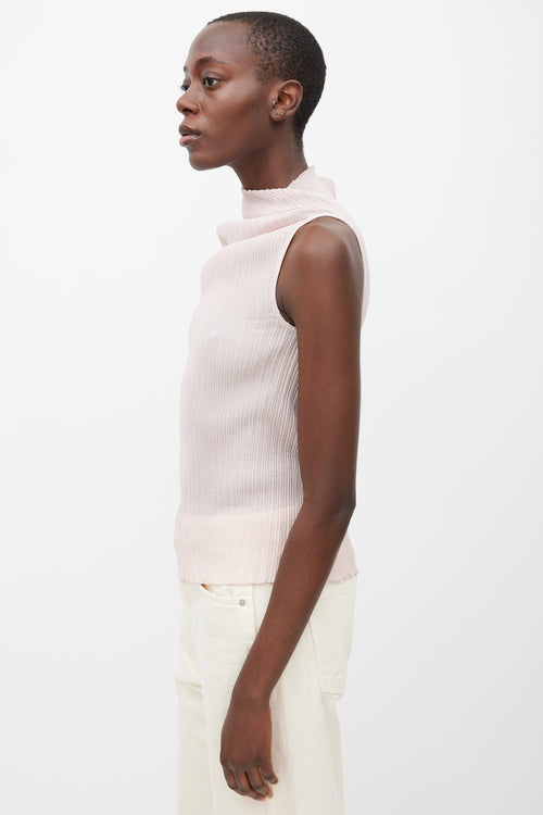 Jil Sander Pink Sheer Pleated Mock Neck Top