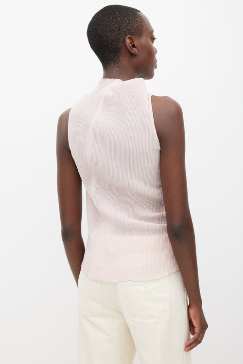 Jil Sander Pink Sheer Pleated Mock Neck Top