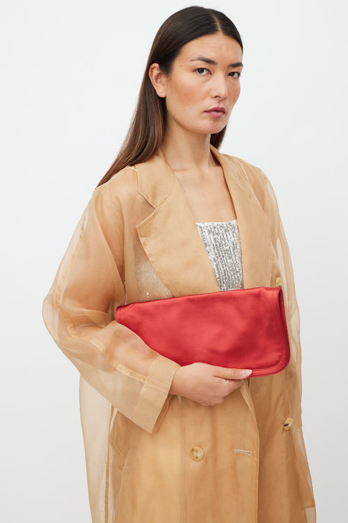 Jil Sander Red Satin Fold Over Clutch