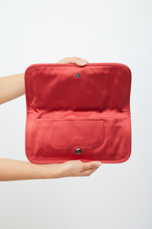 Jil Sander Red Satin Fold Over Clutch