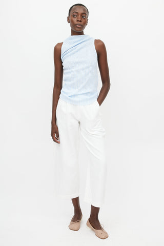 Jil Sander Resort 2019 White 
Blue Gingham Pleated Top