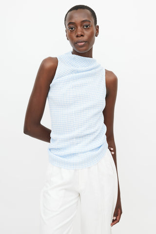 Jil Sander Resort 2019 White 
Blue Gingham Pleated Top