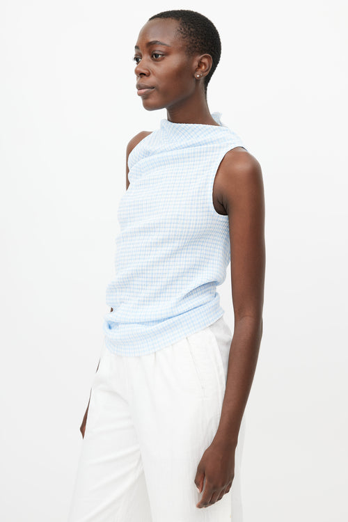 Jil Sander Resort 2019 White 
Blue Gingham Pleated Top