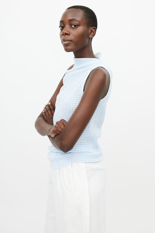 Jil Sander Resort 2019 White 
Blue Gingham Pleated Top