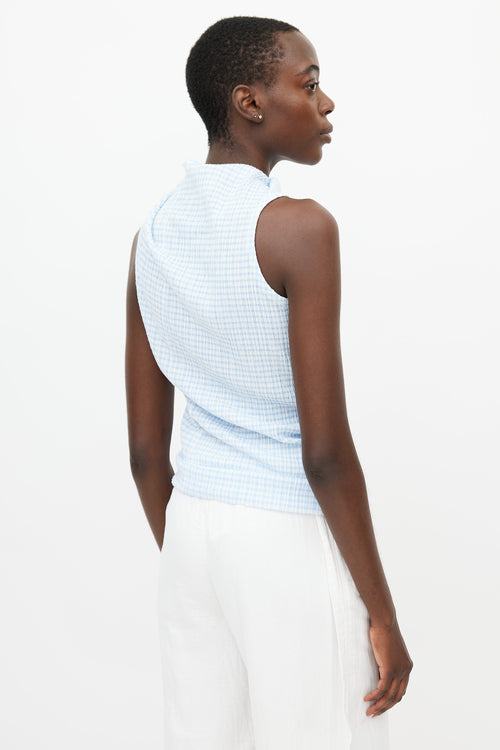 Jil Sander Resort 2019 White 
Blue Gingham Pleated Top