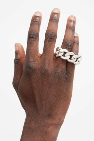 Jil Sander Silver Groumette Cuban Link Ring