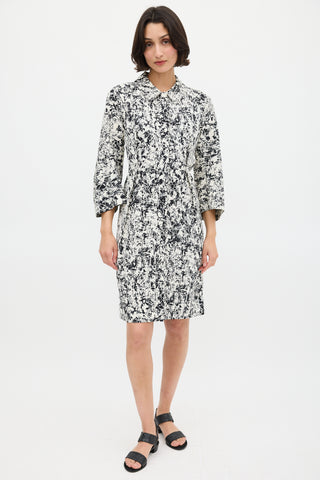 Jil Sander White 
Black Silk Printed Midi Dress