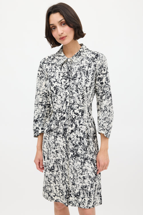 Jil Sander White 
Black Silk Printed Midi Dress