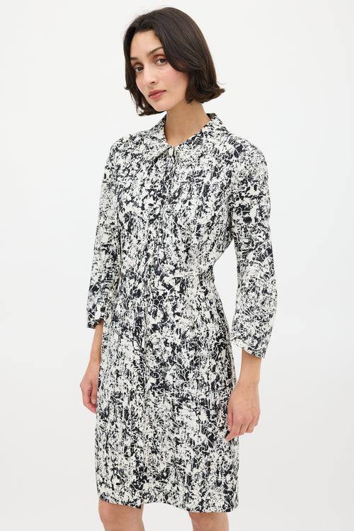 Jil Sander White 
Black Silk Printed Midi Dress