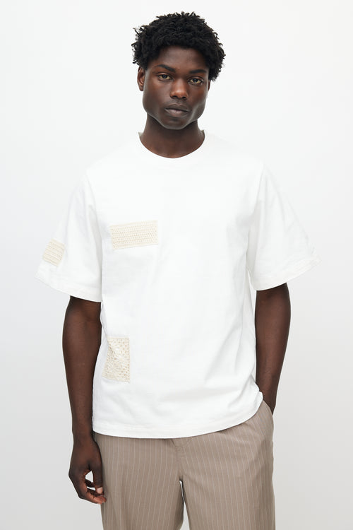 Jil Sander White Cotton Crochet Patch T-shirt