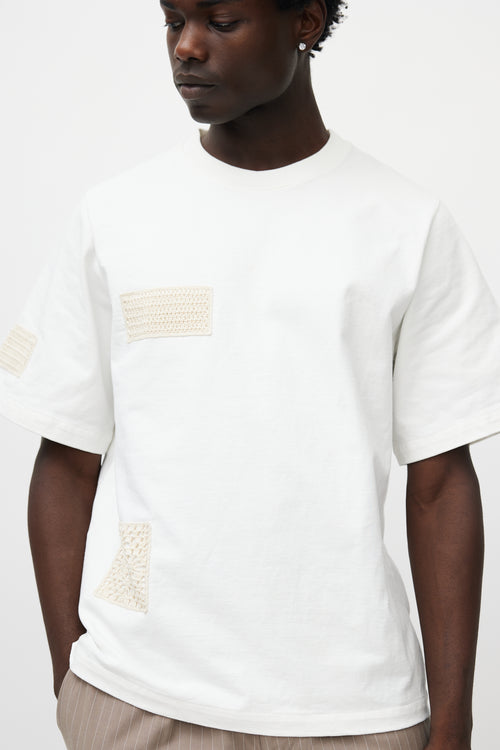 Jil Sander White Cotton Crochet Patch T-shirt