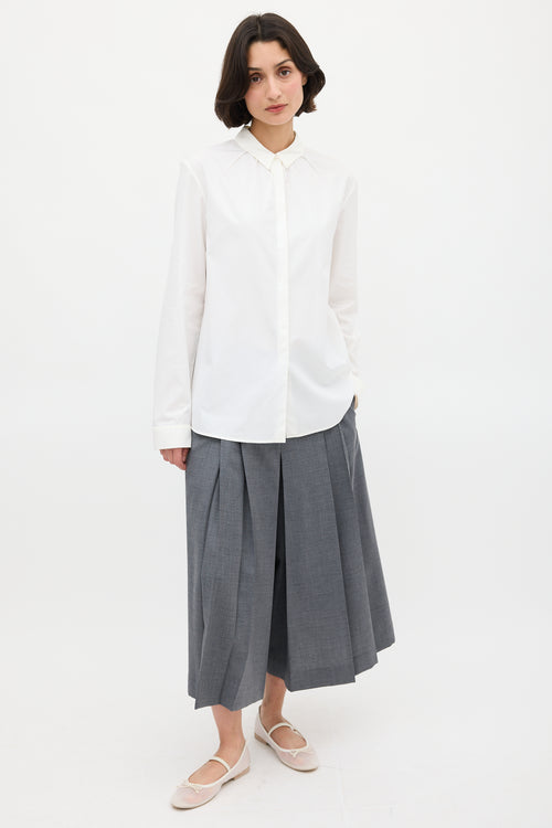 Jil Sander White Cotton Pleated Neck Shirt