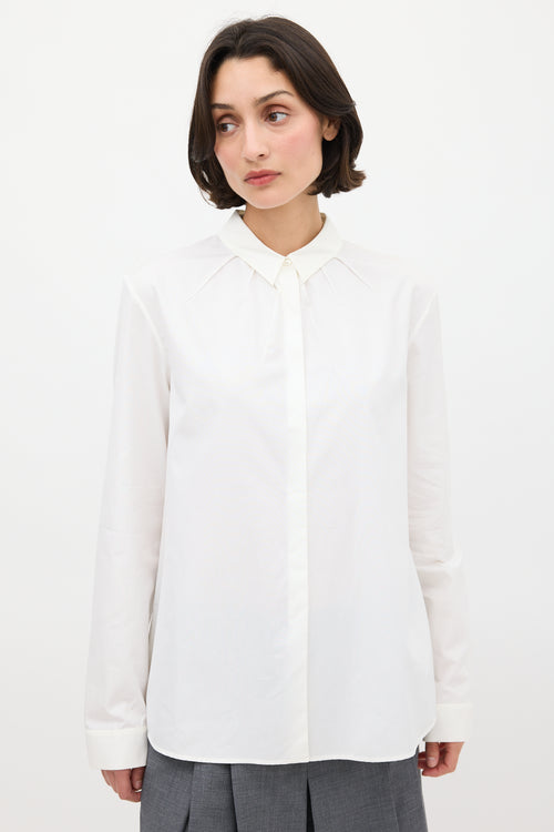 Jil Sander White Cotton Pleated Neck Shirt