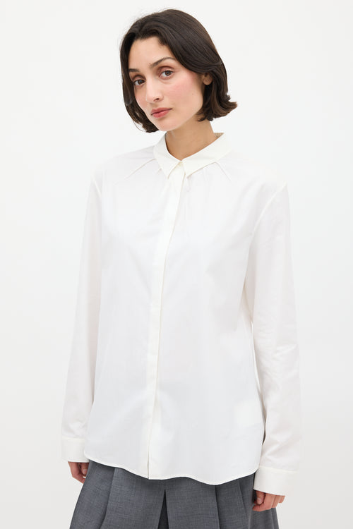 Jil Sander White Cotton Pleated Neck Shirt