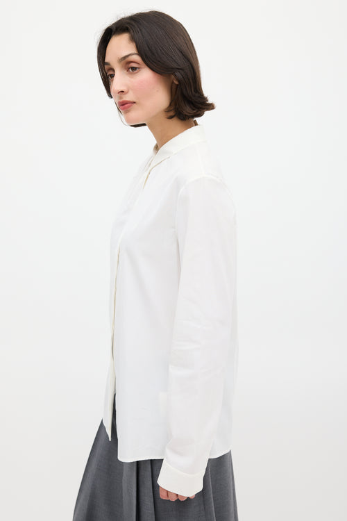 Jil Sander White Cotton Pleated Neck Shirt