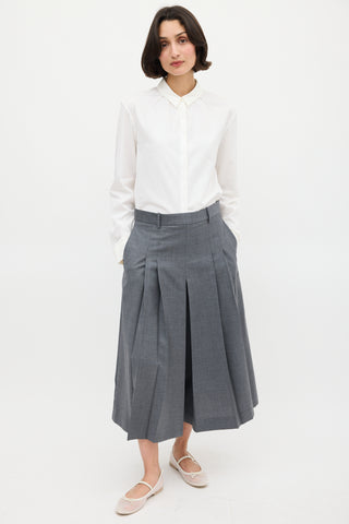 Jil Sander White Cotton Pleated Neck Shirt