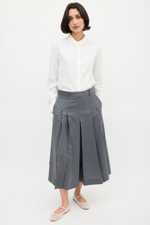 Jil Sander White Cotton Pleated Neck Shirt