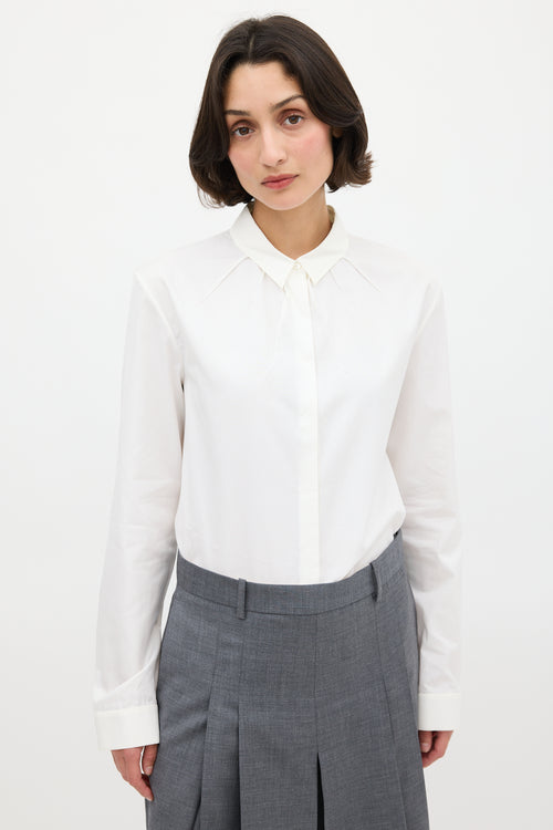 Jil Sander White Cotton Pleated Neck Shirt