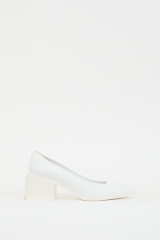 Jil Sander White Leather Block Heeled Pump