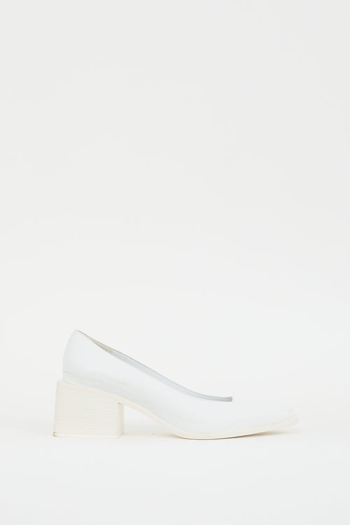 Jil Sander White Leather Block Heeled Pump