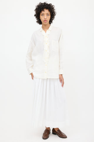 Jil Sander White Linen Semi Sheer Ruffled Shirt