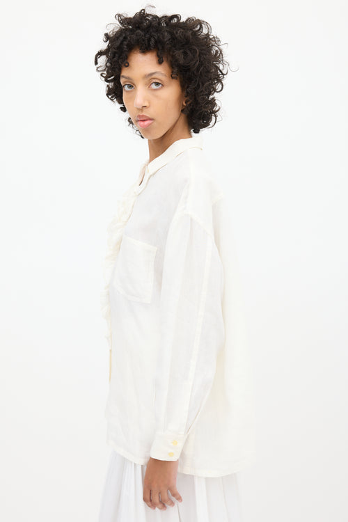 Jil Sander White Linen Semi Sheer Ruffled Shirt