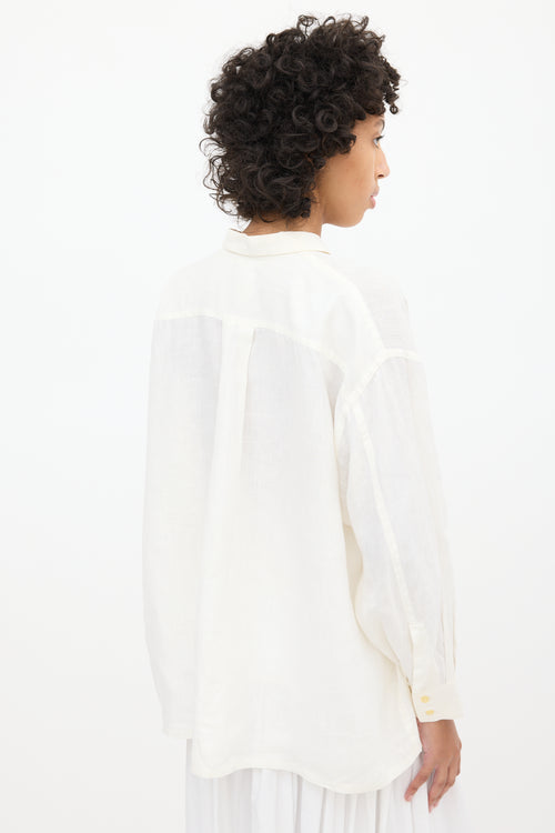 Jil Sander White Linen Semi Sheer Ruffled Shirt