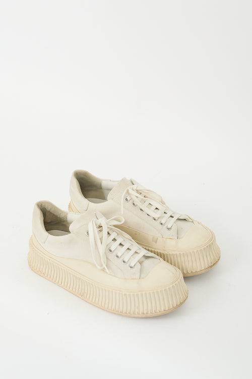 Jil Sander Cream Canvas Platform Sneaker