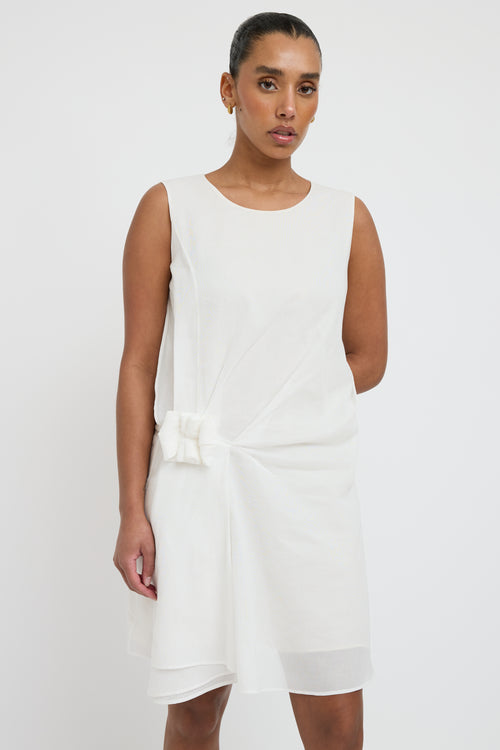 Jil Sander White Pleated Overlay Dress