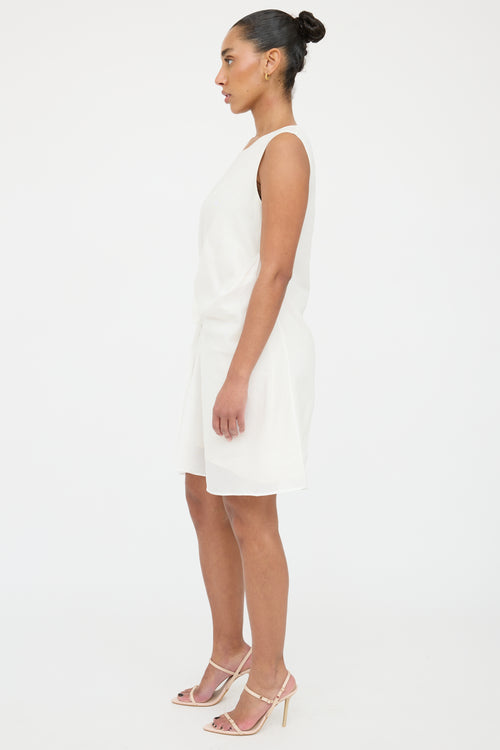 Jil Sander White Pleated Overlay Dress