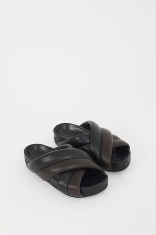 Jil Sander Black 
Brown Leather Chunky Platform Slide