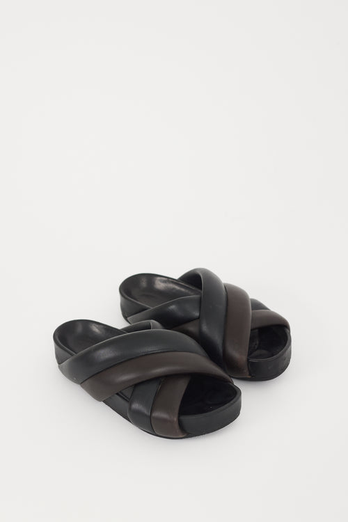 Jil Sander Black 
Brown Leather Chunky Platform Slide