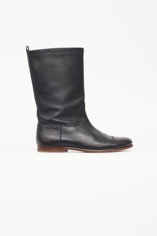 Jil Sander Black Leather Mid Calf Boot